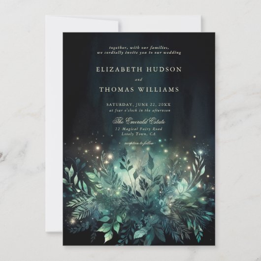 Betoverde Bos Foliage Fairy Lights Chique Bruiloft Kaart (Voorkant)