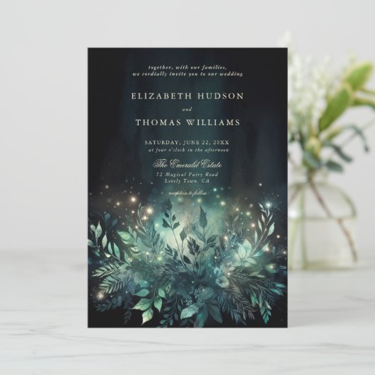 Betoverde Bos Foliage Fairy Lights Chique Bruiloft Kaart (Staand voorkant)