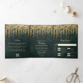 Betoverde bos gouden groen Alles in een bruiloft Drieluik Uitnodiging (Binnen)