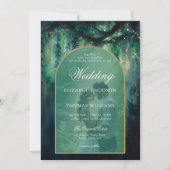 Betoverde Bos groen Boho Arch foto bruiloft Kaart (Voorkant)