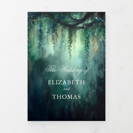 Betoverde bos groen fee alles in een bruiloft drieluik uitnodiging (Cover)