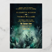 Betoverde Bos groen licht Moderne bruiloft Folie Uitnodiging (Voorkant)