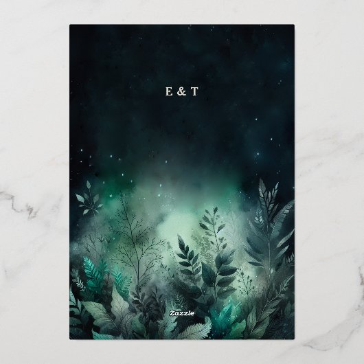 Betoverde Bos groen licht Moderne bruiloft Folie Uitnodiging (Achterkant)