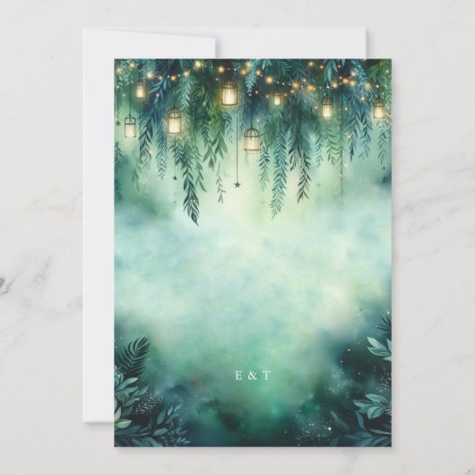 Betoverde Bos Hangende Lantaarns Fairy Bruiloft Kaart (Achterkant)