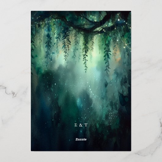 Betoverde Bos Hangende Wijnstokken Gouden Foto Bru Folie Uitnodiging (Achterkant)