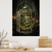 Betoverde bos in de vogelkooi poster (Keuken)