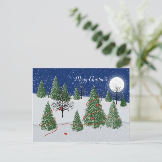 Betoverde bos kerstavond vakantie Briefkaart (Staand voorkant)
