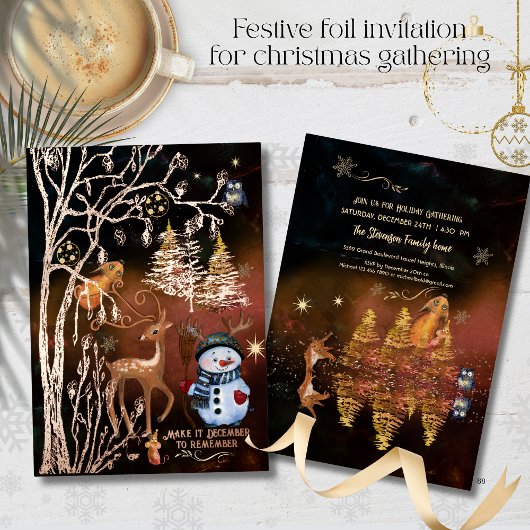Betoverde Bos Kerstfeest Folie Uitnodiging