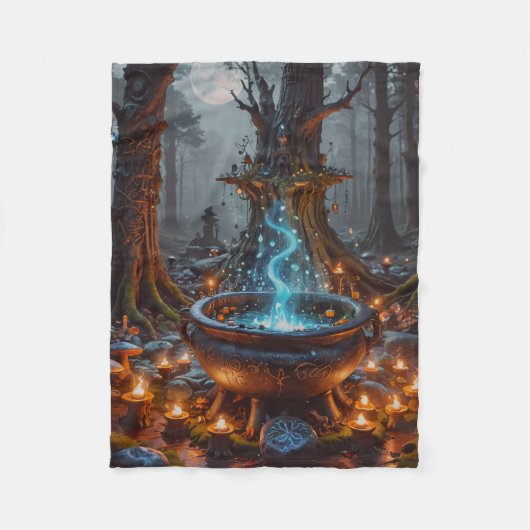 Betoverde Bos Ketel Onder het Maanlicht Fleece Deken (Voorkant)