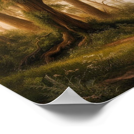 Betoverde bos landschap schilderij poster (Hoek)