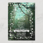 Betoverde Bos Lights Rustieke Koppels Douche Kaart<br><div class="desc">Mooie buiten rustieke Koppels Bruiloft Douche uitnodiging met string verlichting en aanraking van magische schittering tussen de bomen. Chalkboard stijl typografie tekst met sierlijke bloemenrand. Een perfecte keuze voor de tuin of een buitentrouwlocatie.</div>