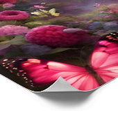 Betoverde Bos Magic FUSHIA vlinders bloemen Poster (Hoek)