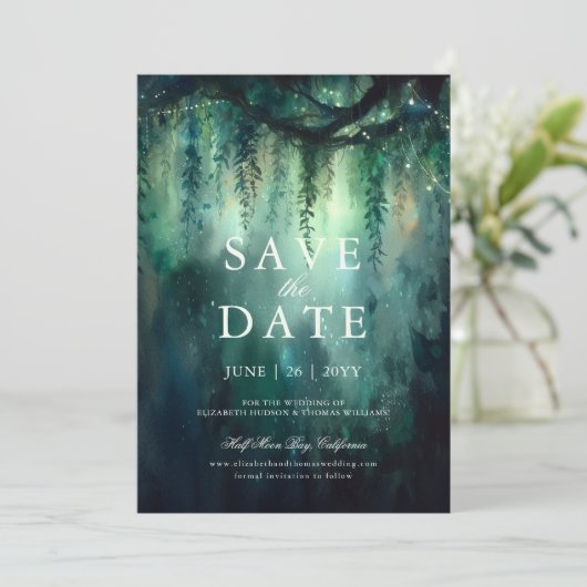 Betoverde Bos Magic Green Bruiloft Save the Date Kaart (Staand voorkant)
