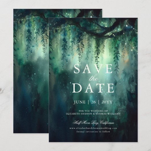Betoverde Bos Magic Green Bruiloft Save the Date Kaart (Voorkant / Achterkant)