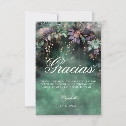 Betoverde Bos Magic Groene Lavendel Quinceanera Bedankkaart (Voorkant)