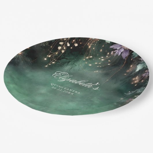 Betoverde Bos Magic Groene Lavendel Quinceanera Papieren Bordje (Gekanteld)