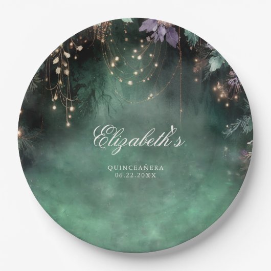 Betoverde Bos Magic Groene Lavendel Quinceanera Papieren Bordje (Voorkant)