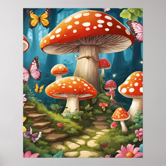 Betoverde Bos Magic Mushroom Trappen Poster (Voorkant)