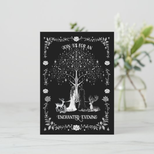 Betoverde bos middeleeuwse avond bruiloft kaart (Staand voorkant)