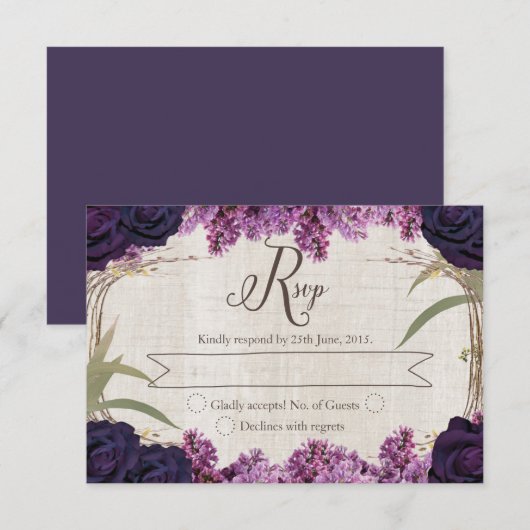 Betoverde Bos Paarse Bruiloft RSVP Kaart (Voorkant / Achterkant)