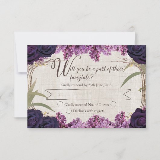 Betoverde Bos Paarse Sprookje Bruiloft RSVP (Voorkant)