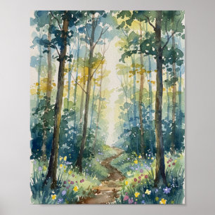 Betoverde Bos Pad Watercolor Print - Origineel