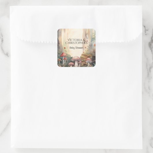 Betoverde Bos Paddestoel Mushroom Baby shower Vierkante Sticker (Tas)