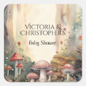 Betoverde Bos Paddestoel Mushroom Baby shower Vierkante Sticker (Voorkant)