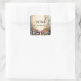Betoverde Bos Paddestoel Mushroom Baby shower Vierkante Sticker