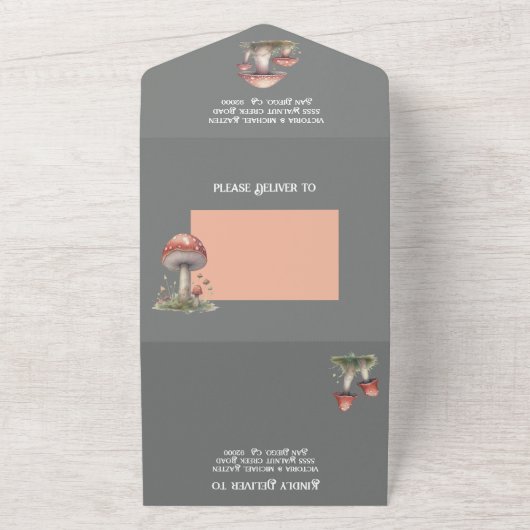 Betoverde Bos Paddestoel Twinkle Lights Bruiloft All In One Uitnodiging (Buitenkant)