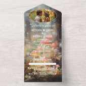Betoverde Bos Paddestoel Twinkle Lights Bruiloft All In One Uitnodiging (Binnen)