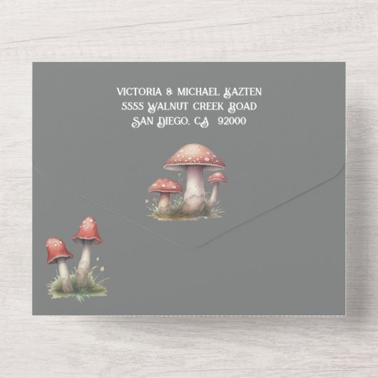 Betoverde Bos Paddestoel Twinkle Lights Bruiloft All In One Uitnodiging (Achterkant)