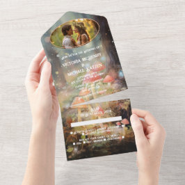 Betoverde Bos Paddestoel Twinkle Lights Bruiloft All In One Uitnodiging