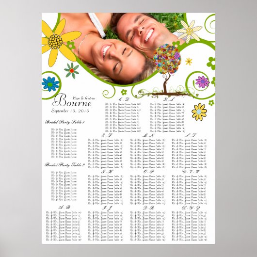 Betoverde Bos Patchwork Bloemachtige Sprookjesboom Poster (Voorkant)