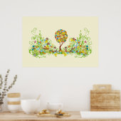 Betoverde Bos Patchwork Bloemachtige Sprookjesboom Poster (Keuken)