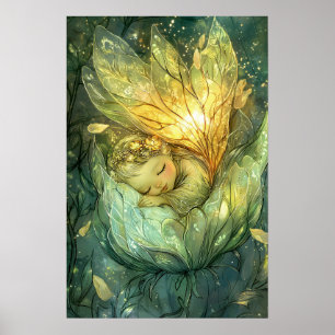 Betoverde Bos Pixie Fairy Slapen Bloem Petal Poster