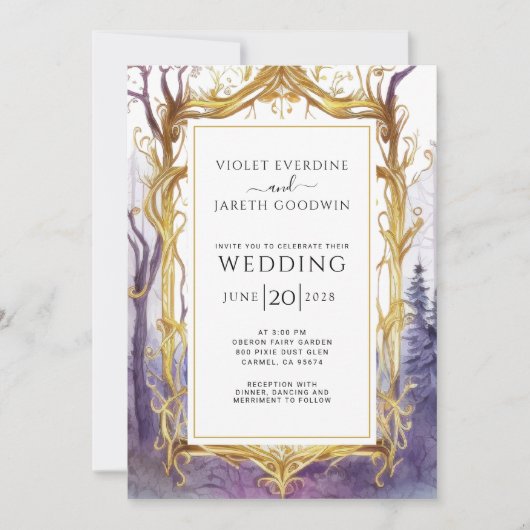 Betoverde Bos Portal Bruiloft Uitnodiging Paarse (Voorkant)