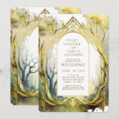 Betoverde Bos Portal Goud Lijst Bruiloft Kaart (Voorkant / Achterkant)