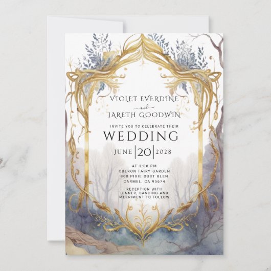 Betoverde Bos Portal Goud Violet Bruiloft Kaart (Voorkant)
