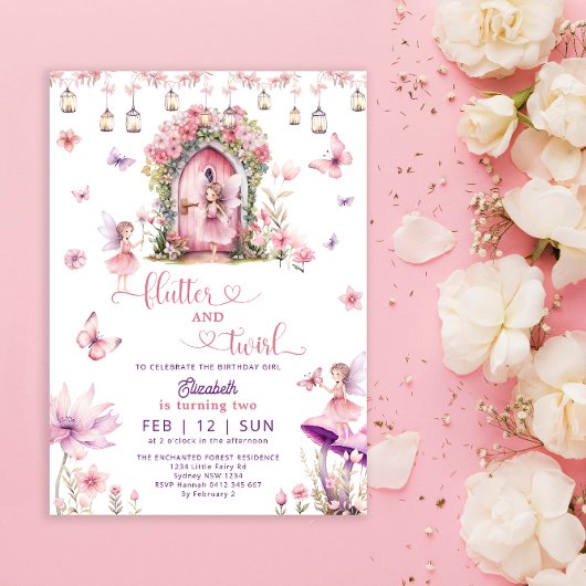 Betoverde Bos Roze Fee Wildflower Verjaardag Kaart