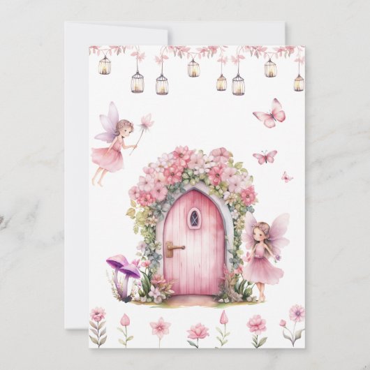 Betoverde Bos Roze Fee Wildflower Verjaardag Kaart (Achterkant)