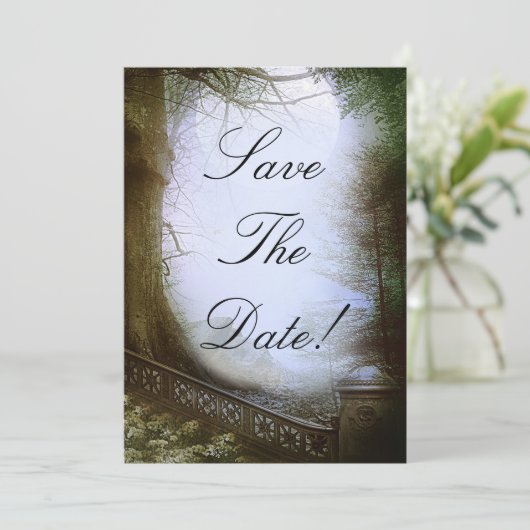 Betoverde Bos Scene Save The Date Trouwen Kaart (Staand voorkant)