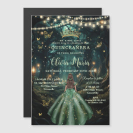 Betoverde bos smaragdgroene jurk Quinceañera Magnetische Uitnodiging