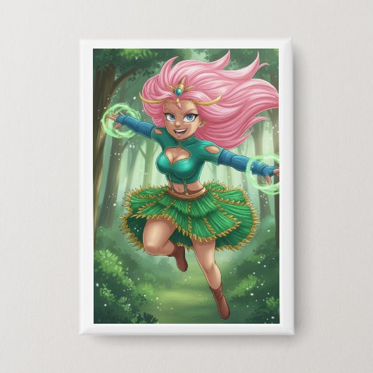 Betoverde Bos Sprint – Anime Fantasie Karakter Button (Voorkant)
