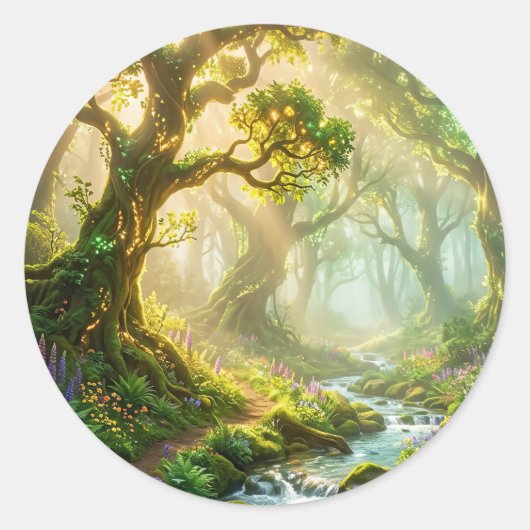 Betoverde Bos Stroom Ronde Sticker (Voorkant)