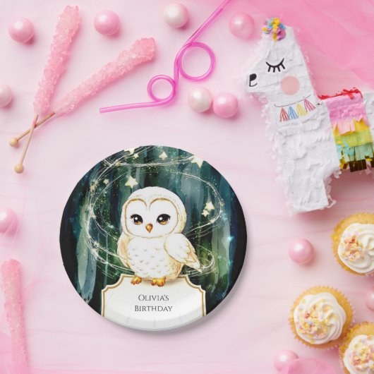 Betoverde Bos Uil Verjaardag Papieren Bordje (Feest)