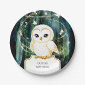 Betoverde Bos Uil Verjaardag Papieren Bordje (Voorkant)