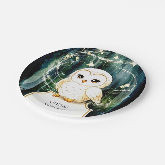 Betoverde Bos Uil Verjaardag Papieren Bordje (Gekanteld)