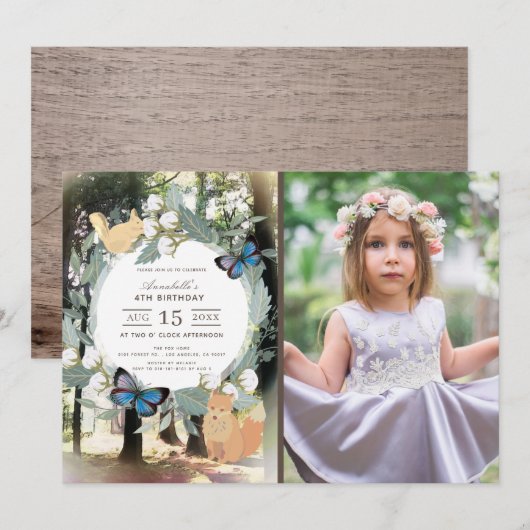 Betoverde bosbeboste dieren foto verjaardag kaart (Voorkant / Achterkant)