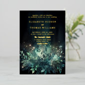 Betoverde bosbladeren lichten moderne bruiloft folie uitnodiging (Staand Voorkant)